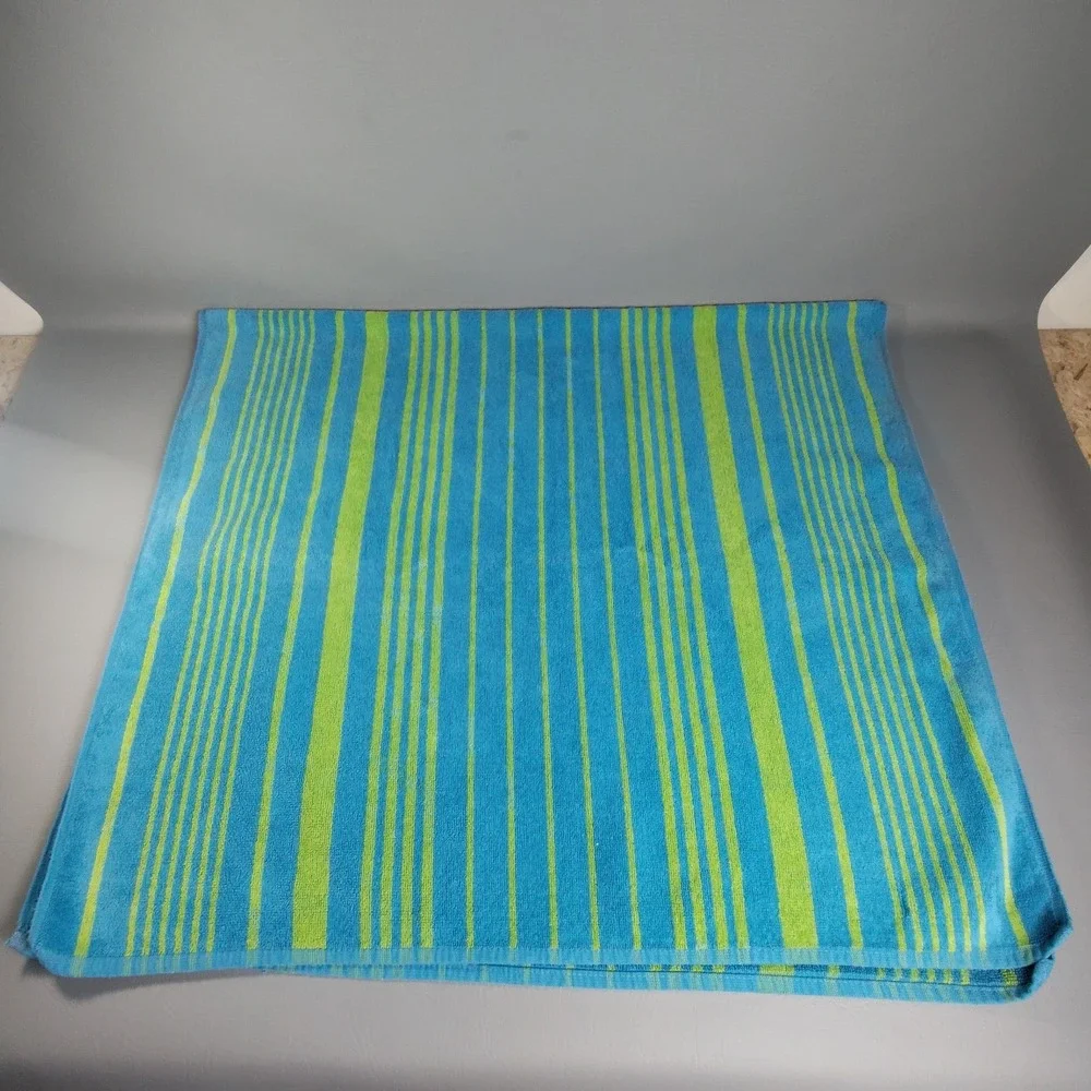 Vintage MCM Stevens Utica Fine Arts Collection 5pc. Towel Set Retro Blue & Lime
